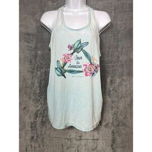 League Unwind Save The Amazon Tank Top Large Blue Floral Graphic Racerback